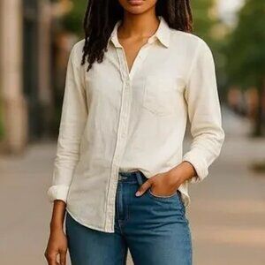 J. CREW Top Womens Small Yellow Irish Linen Slim Fit Baird McNutt Button Shirt